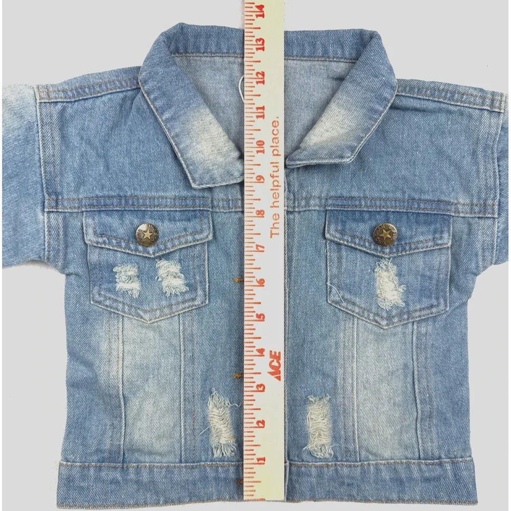 IBTOM CASTLE Baby Girls 6/12M (80) Distressed‎ Denim Light Wash Jacket NWT